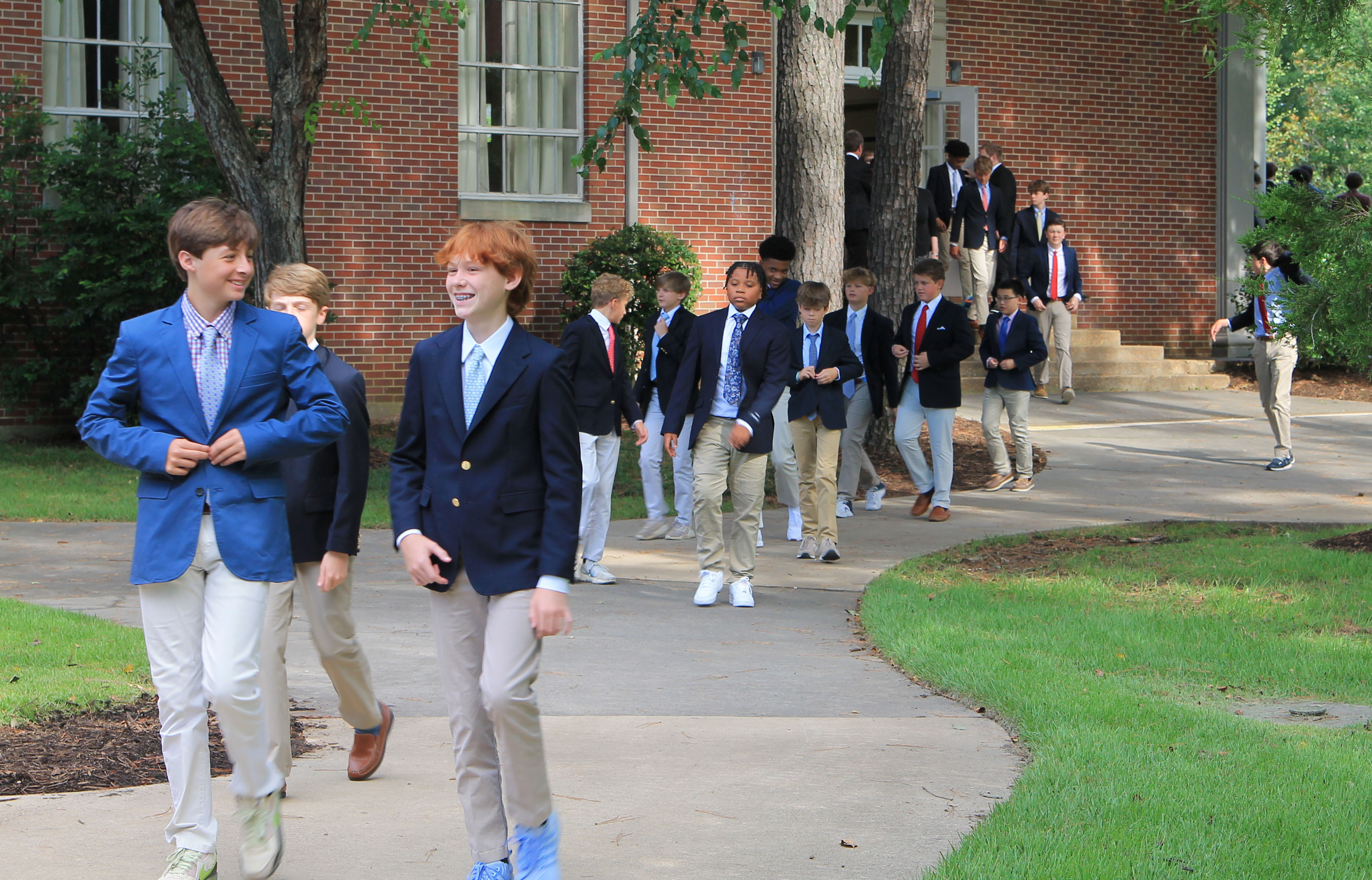 Students leaving chapel.