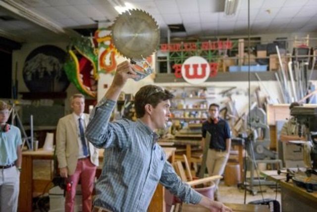 Student in Fisher Fine Arts Wing