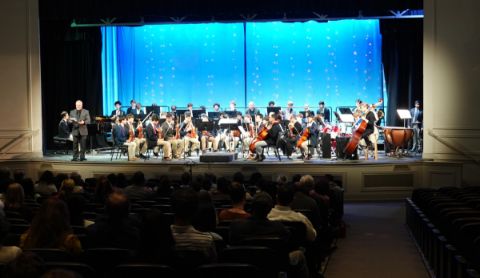 Wide shot of Spring Orchestra, Ensembles Concert.