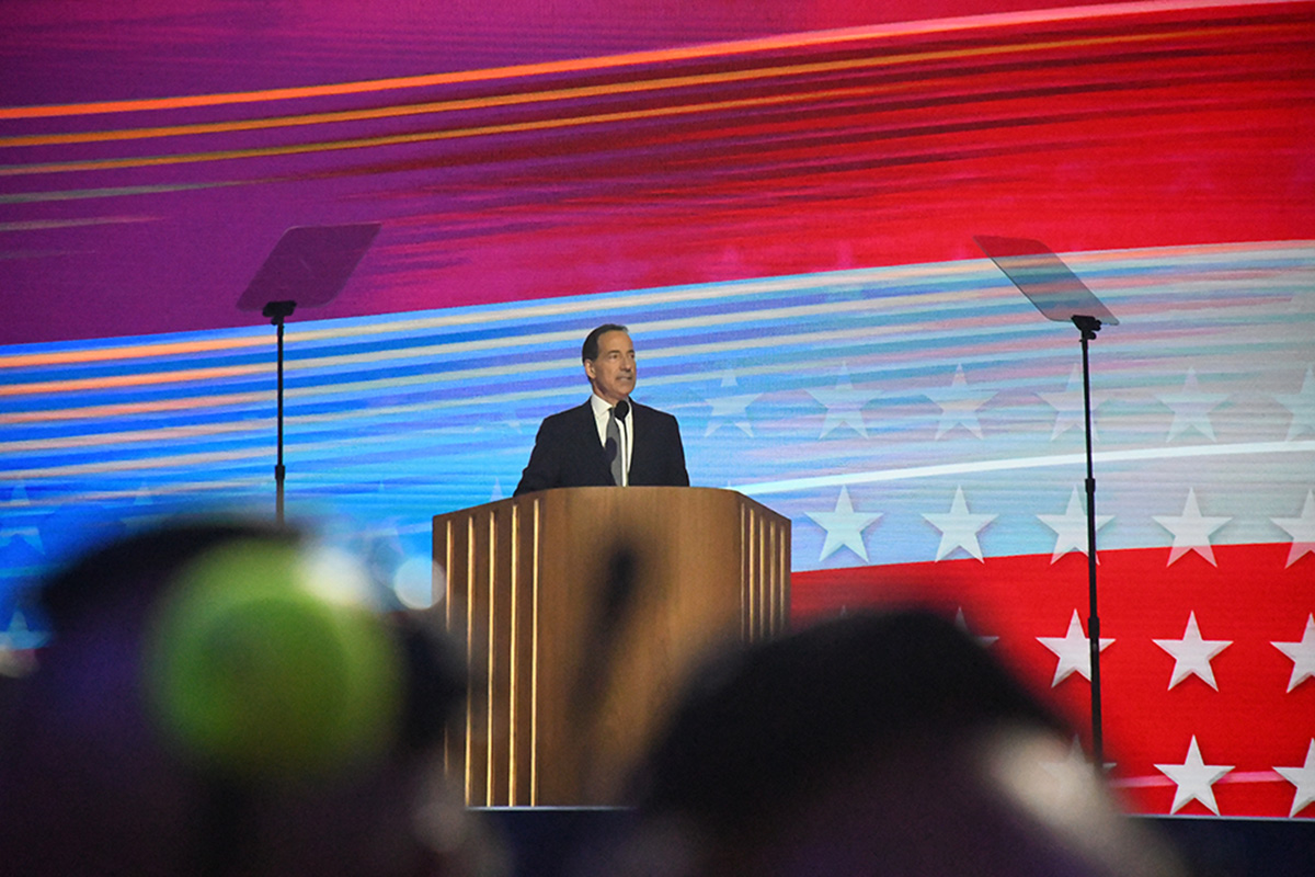 Jamie Raskin speaks at the Democratic National Convention against the Trump campaign